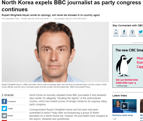 2016-05-14 08_34_50-North Korea expels BBC journalist as party congress continues - World - CBC News